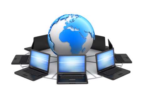 Laptops and earth globe - computer network
