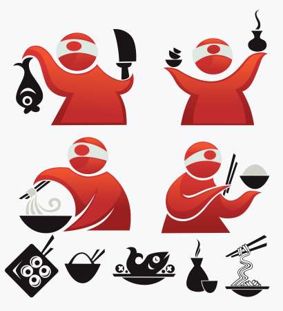 cartoon sushi chief, vector collection
