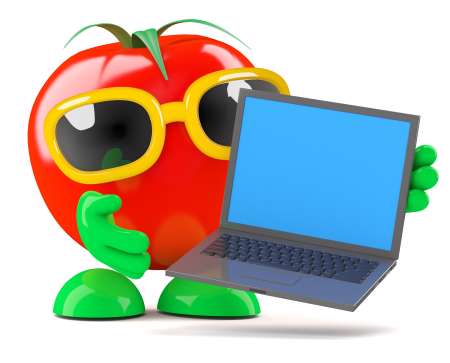 Tomato inspects his new laptop