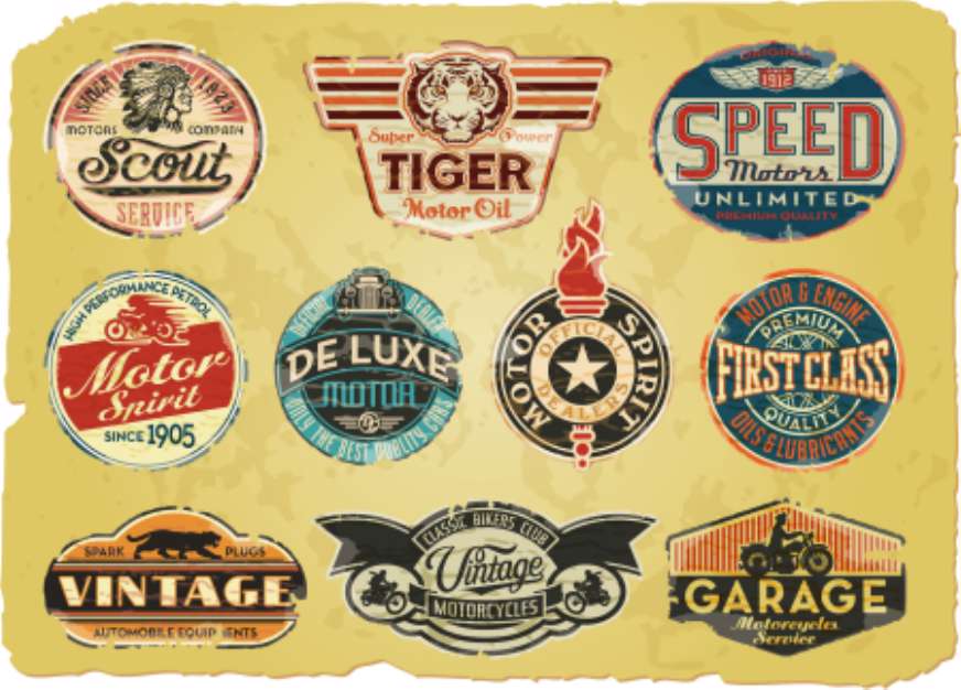 Motor company vintage grunge labels