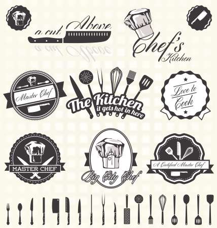 Vector Set: Retro Style Master Chef Labels and Icons