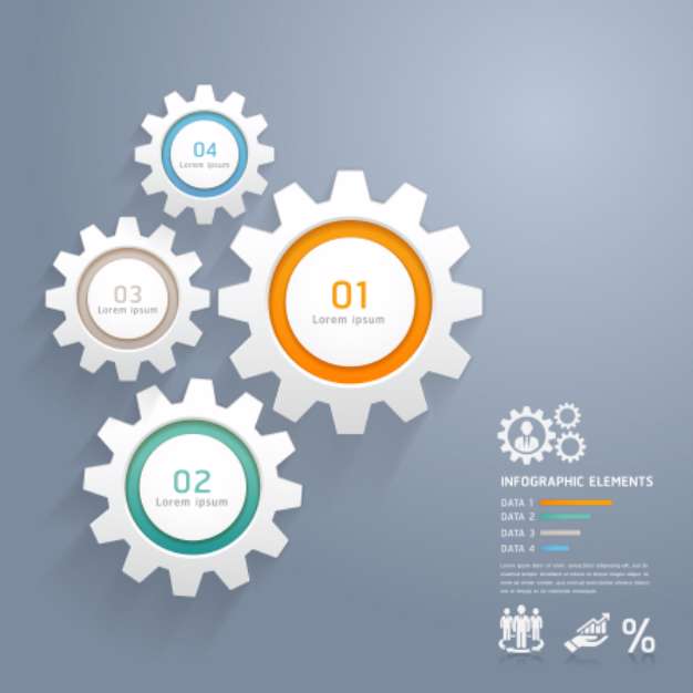 Color Gears Infographics Number Options Banner &amp; Card. Vector