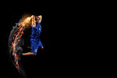 Basketball player with a ball