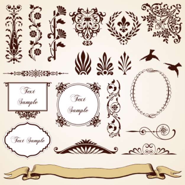 Decorative Ornaments Set of Vintage Design, floral victorian