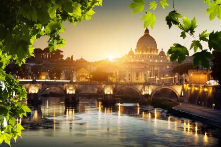 view on Tiber and St Peter Basilica in Vatican