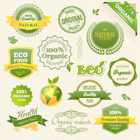 Vector Organic Food, Eco, Bio Labels and Elements