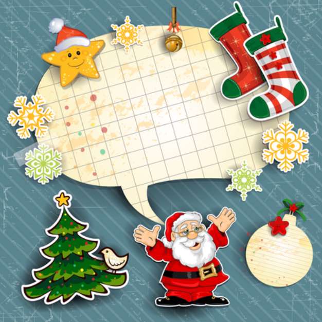 Santa claus cartoon ornaments and Christmas stockings