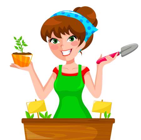 girl planting herbs in her planter