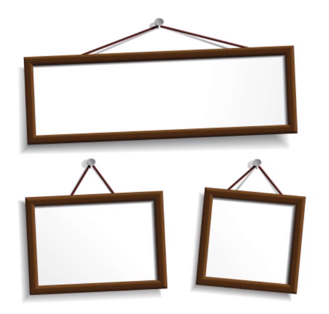Wooden frames hanging on a nails. Vector