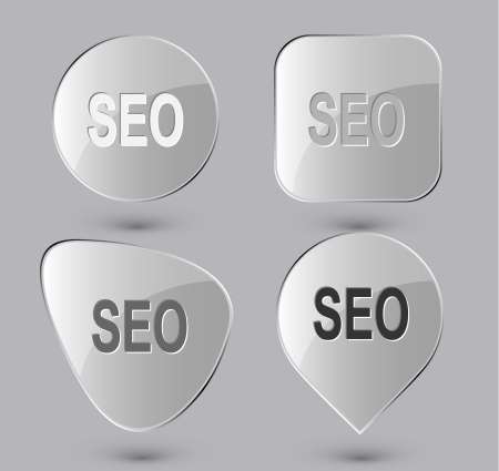 Seo. Glass buttons. Vector illustration.