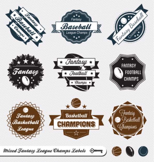 Vector Set: Mixed Fantasy Sport League Champion Labels