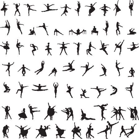 set of silhouettes of ballet dancers