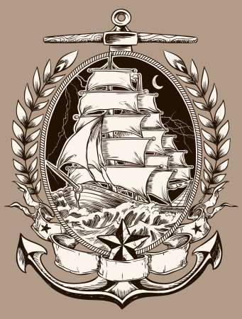 Tattoo Style Pirate Ship In Crest