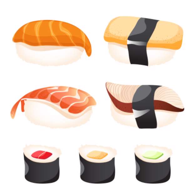 different sushi on a white background
