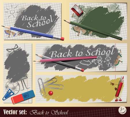 Vector set: Collection sticker and background &quot;Back to School&quot;