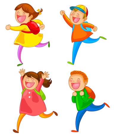 school kids running happily