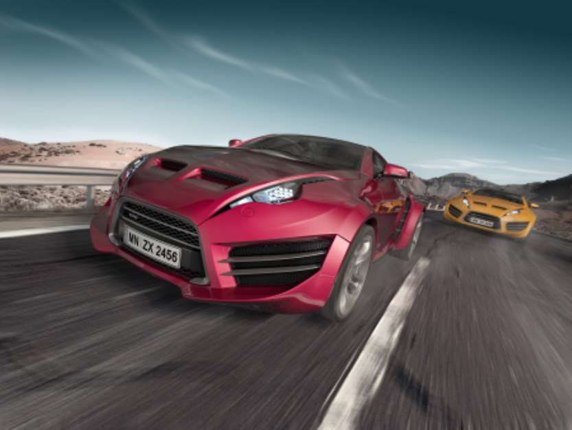 Sports cars on the road. Non-branded cars.