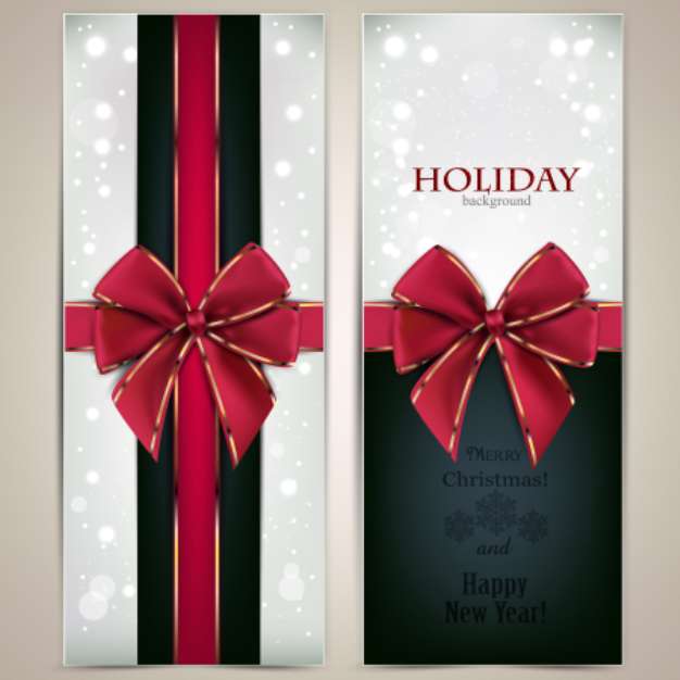 Greeting cards with red bows and copy space. Vector illustration