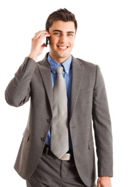 Businessman talking on the phone. Isolated on white