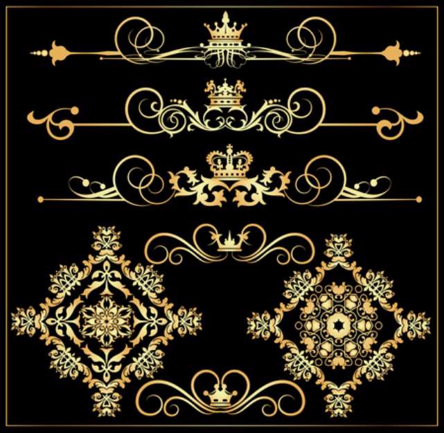 Vector set. Victorian Scrolls and crown. Decorative elements