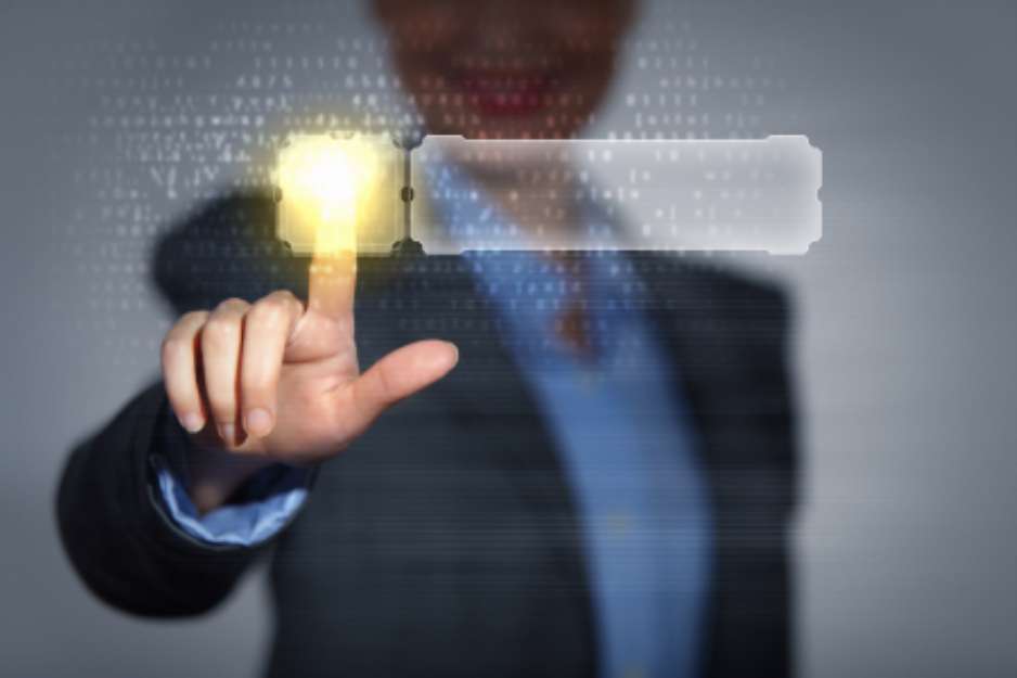 Business woman touching display