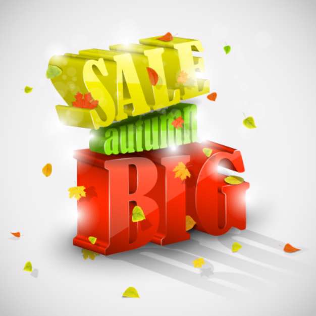 3D big autumn sale with foliage eps10 vector illustration