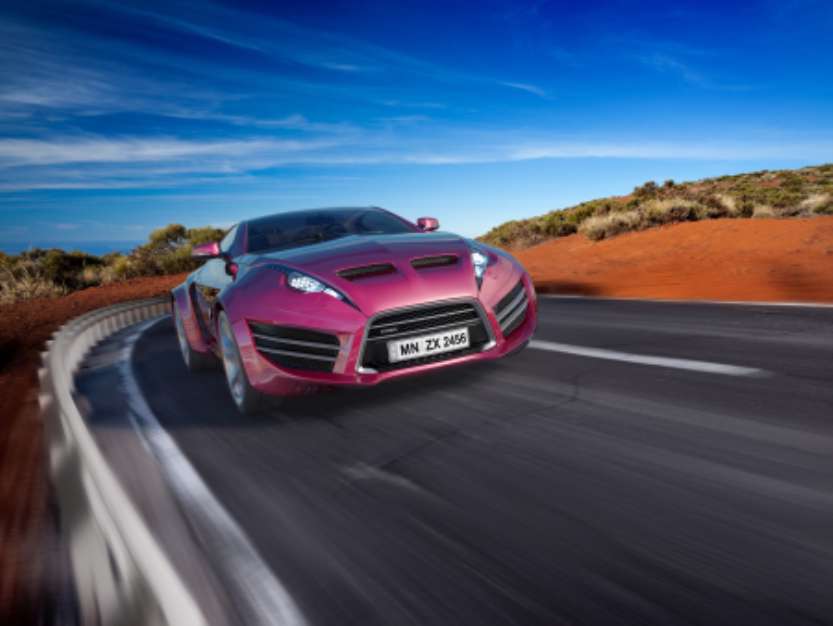 Sports car moving on the road. Original car design.