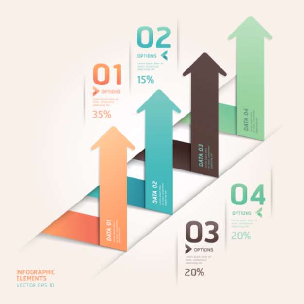 Modern arrow origami style step up options banner. Vector illust