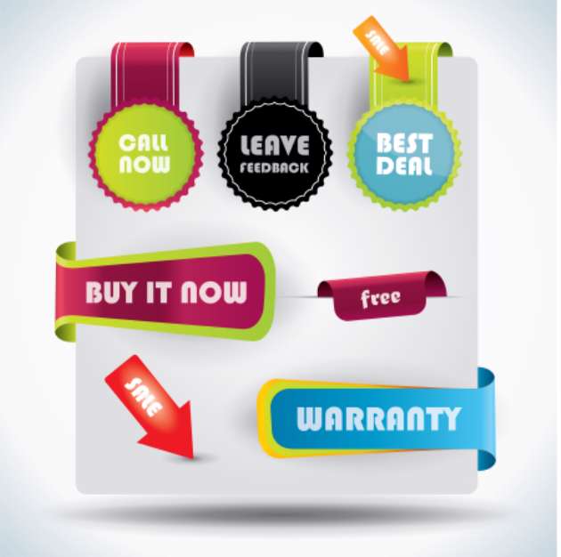 Special offer, warranty labels and stickers
