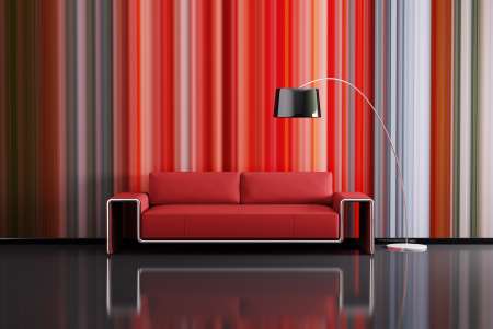 Modern interior with red sofa 3d render