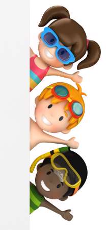 3d render of kids and blank board