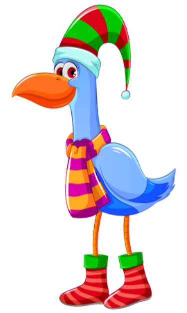 cartoon bird dressed for christmas
