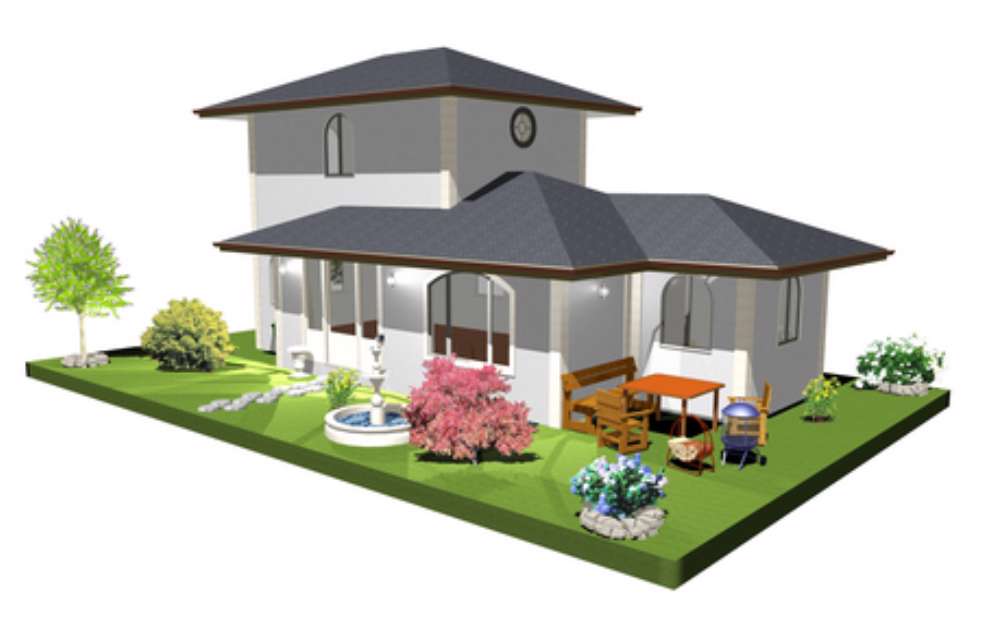 Casa con Fontana-House with Fountain-3d