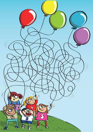 Children Playing with Balloons Maze Game