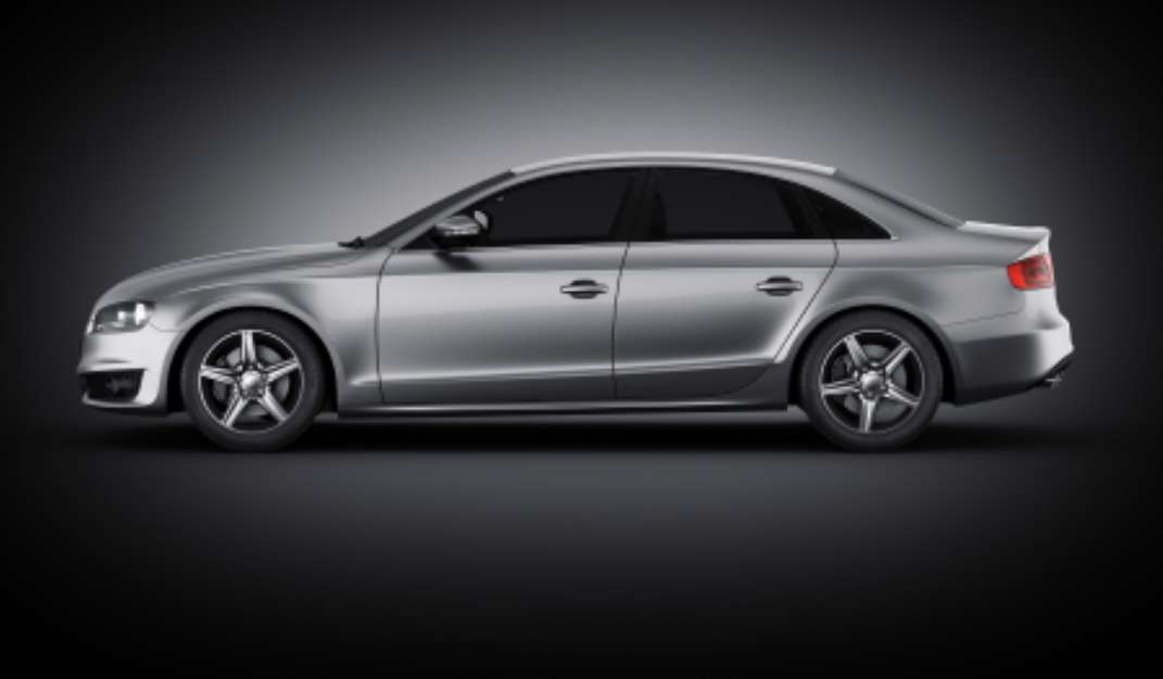 Silver car in studio