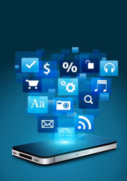 Vector Mobile phone with cloud of application icons