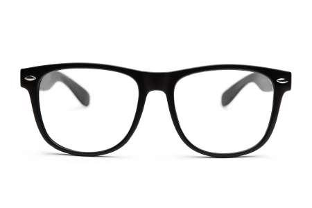 Black retro nerd glasses on white background