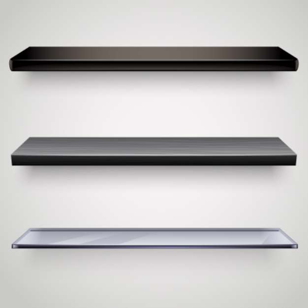 black shelves