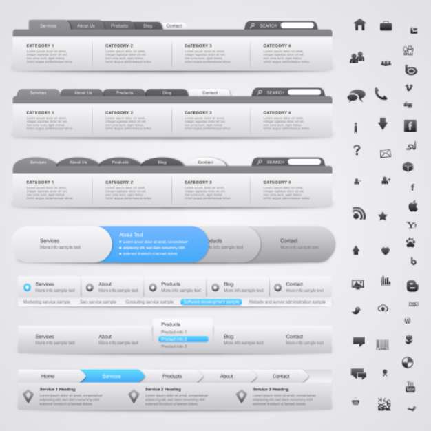 Set of web design elements - navigations menu bars