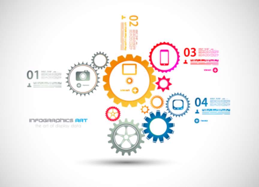 Infographic design template with gear chain.