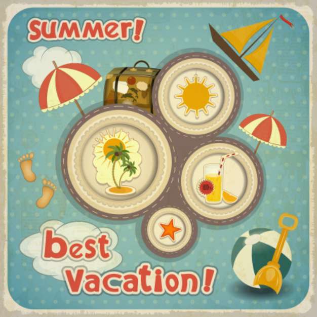 Summer Vacation Card in Vintage Style
