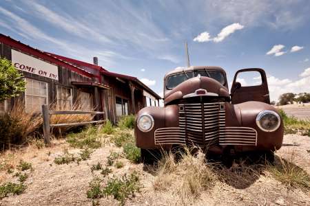 Abandoned restaraunt on route 66 road in USA