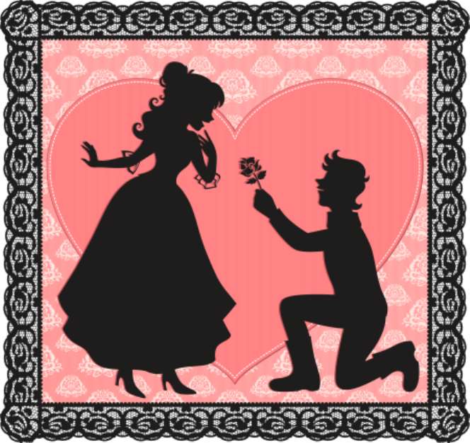 silhouette of a gentleman giving a flower to a lady