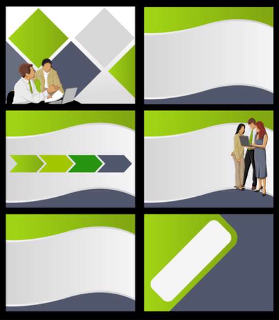 Green template for advertising brochure with business people