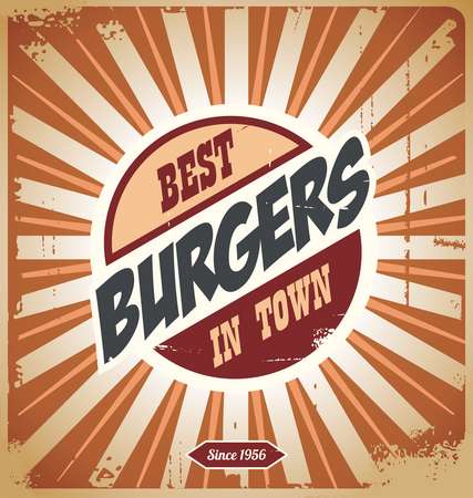 Retro burger sign, vintage poster template