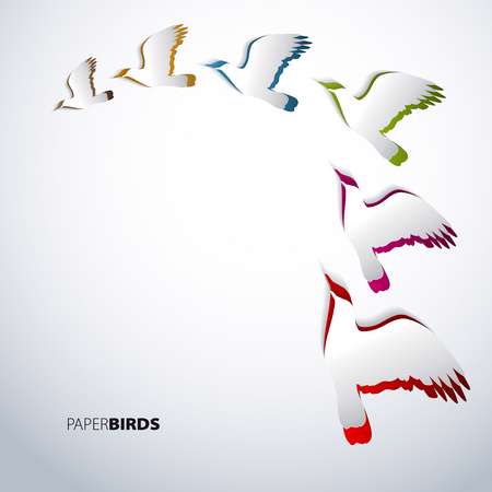 Greeting card with paper birds - vector