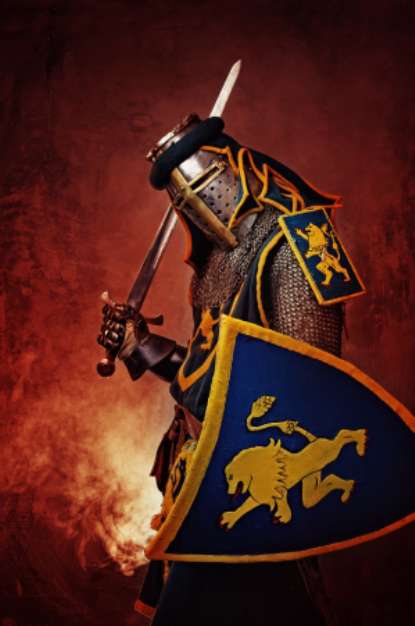 Medieval knight on abstract background.
