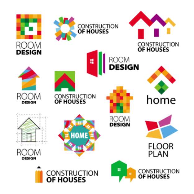 Collection of vector logos construction and repair of buildings