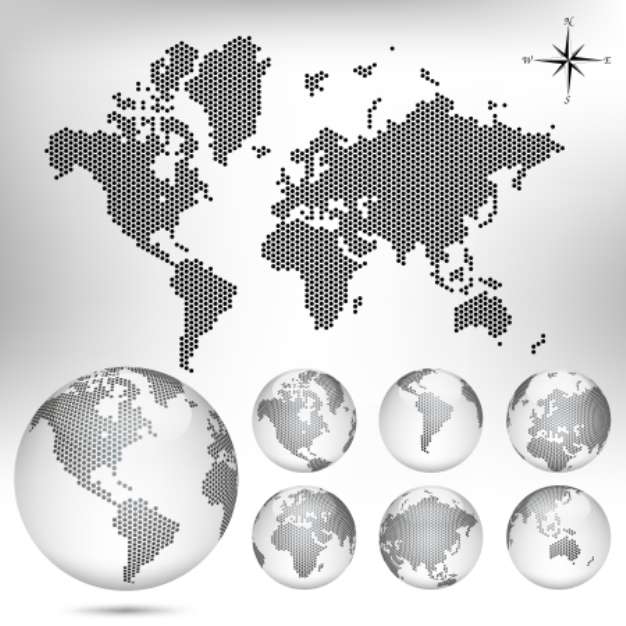 Vector dotted Map and Globe of the World. EPS10