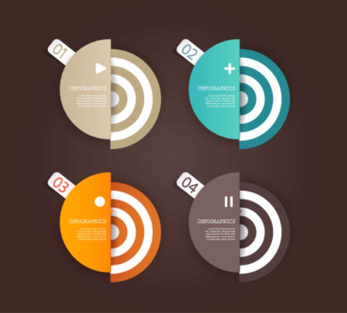 Four colored paper circles with place for your own text.
